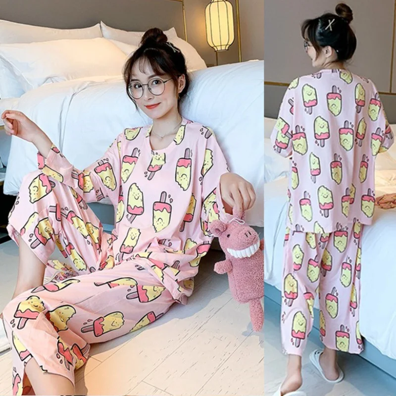 

YRRFUOT 2020 Spring Autumn New Long Sleeve Women's Pajamas Suit Cute Cartoon Printed Home Wear Casual Fashion Pants Set