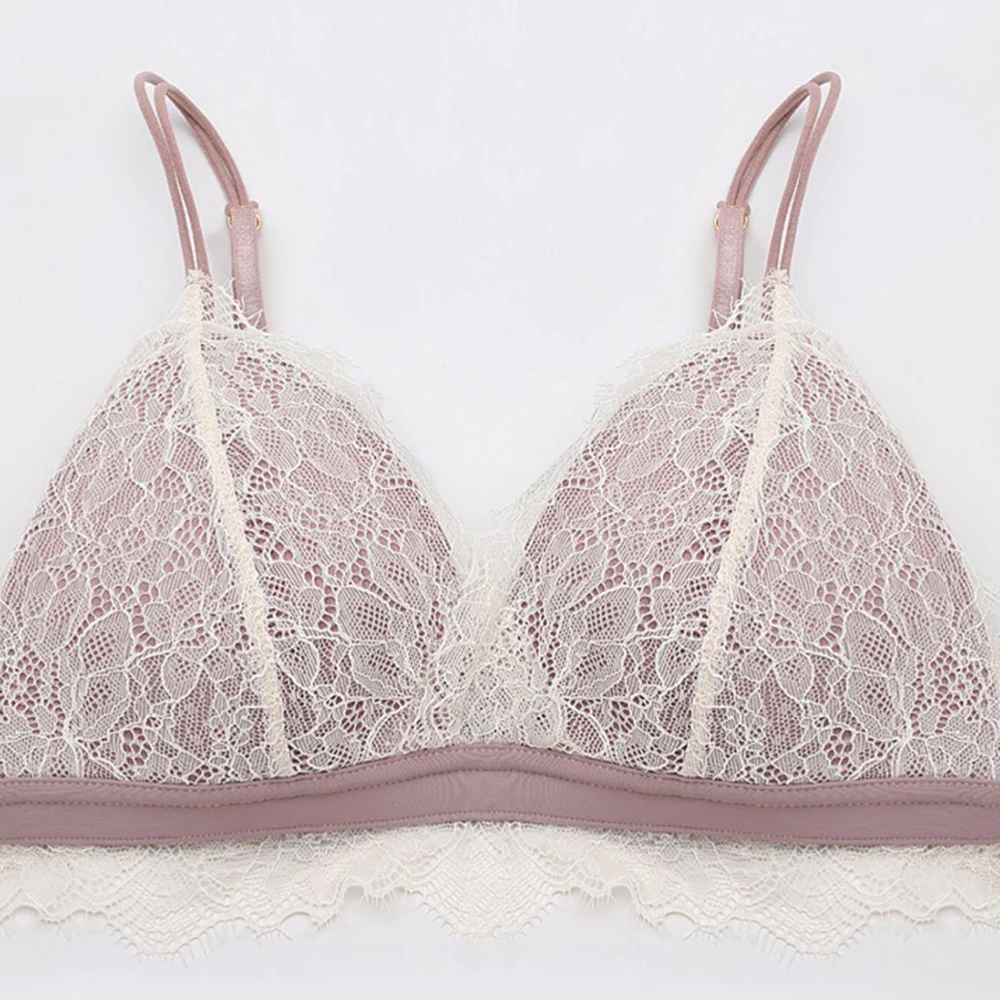 

Thin Lingerie Lace Bra French Style Sexy Bralette Wireless Underwear Women Intimate Brassiere Triangular Padded Cups