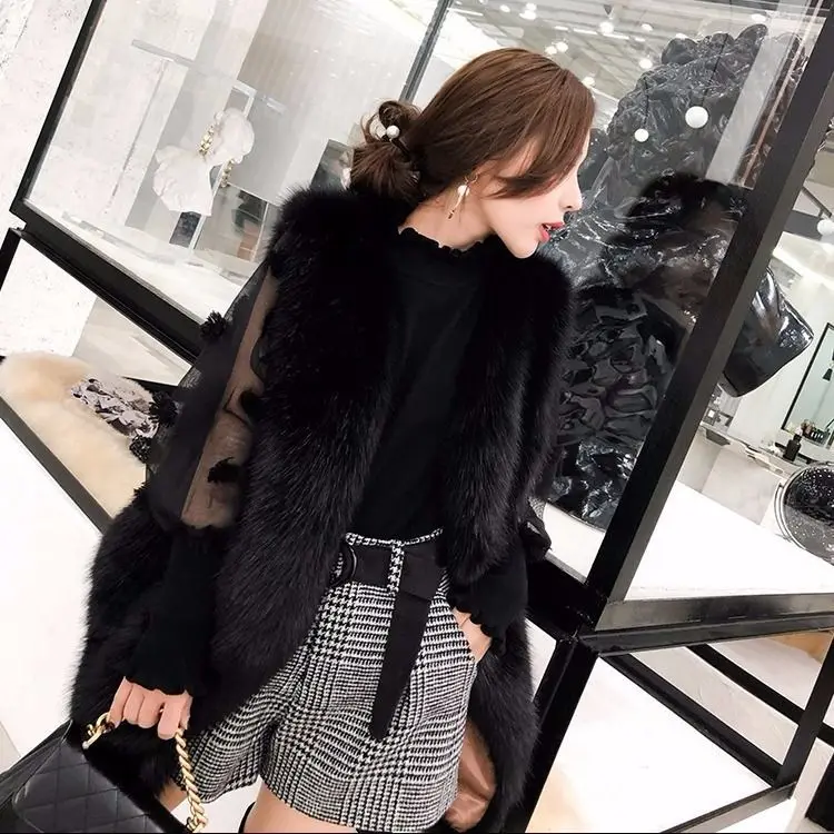 

Korean Mid-length Fox Faux Fur Vest Rabbit Fake Fur Waistcoat Artificial Fur Coats Long Fur Coat Ladies Winter Jacket Jackets