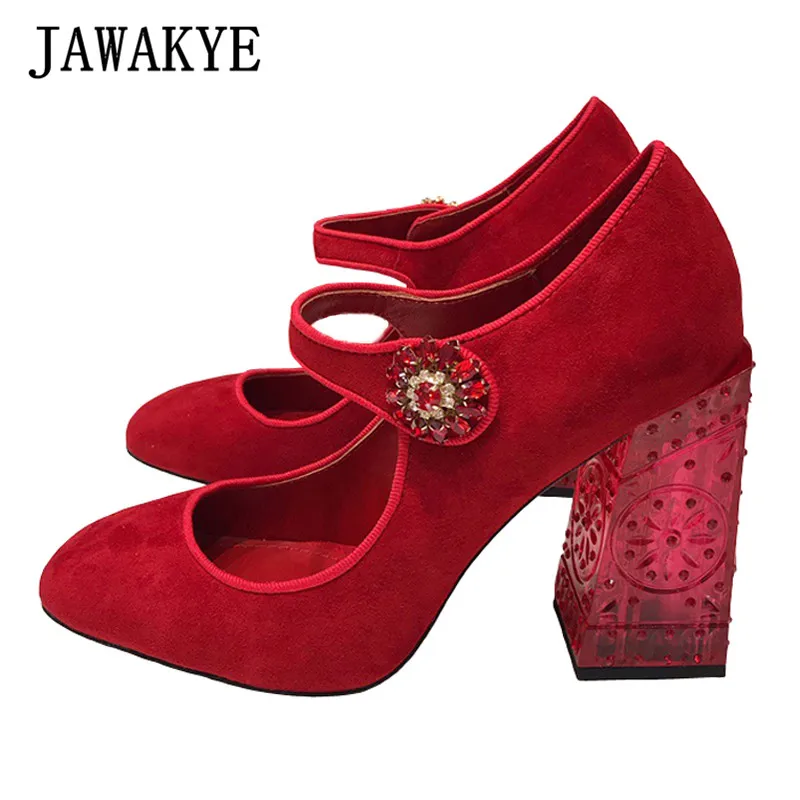 Туфли лодочки женские на высоком массивном каблуке замшевые прозрачные туфли с