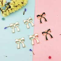 lovely sweet 10pcslot pinkwhiteblack enamel alloy bow charm pendant for women girls diy jewelry findings making size 18x20mm