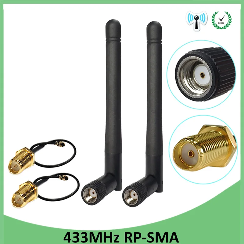 2 шт 433 МГц Антенна 3dbi GSM 433 МГц RP-SMA разъем Резина 433 м антенна лораван+ IPX к SMA мужской удлинитель косичка кабель