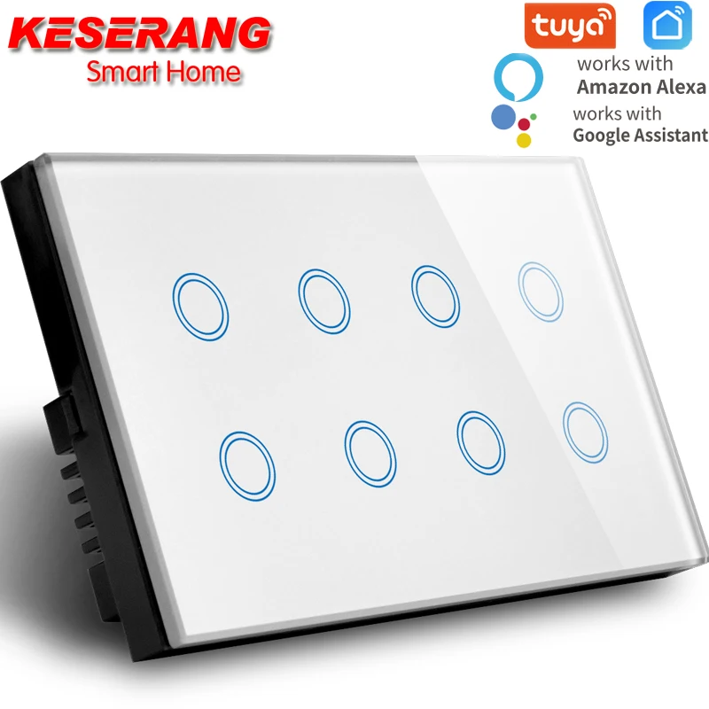 

Tuya Smart Life WIFI Switch UK/US 1-2-3-4-8 Gang Swithes WIFI AC110-240V,Crystal Glass light wifi switch,compatible Alexa Google