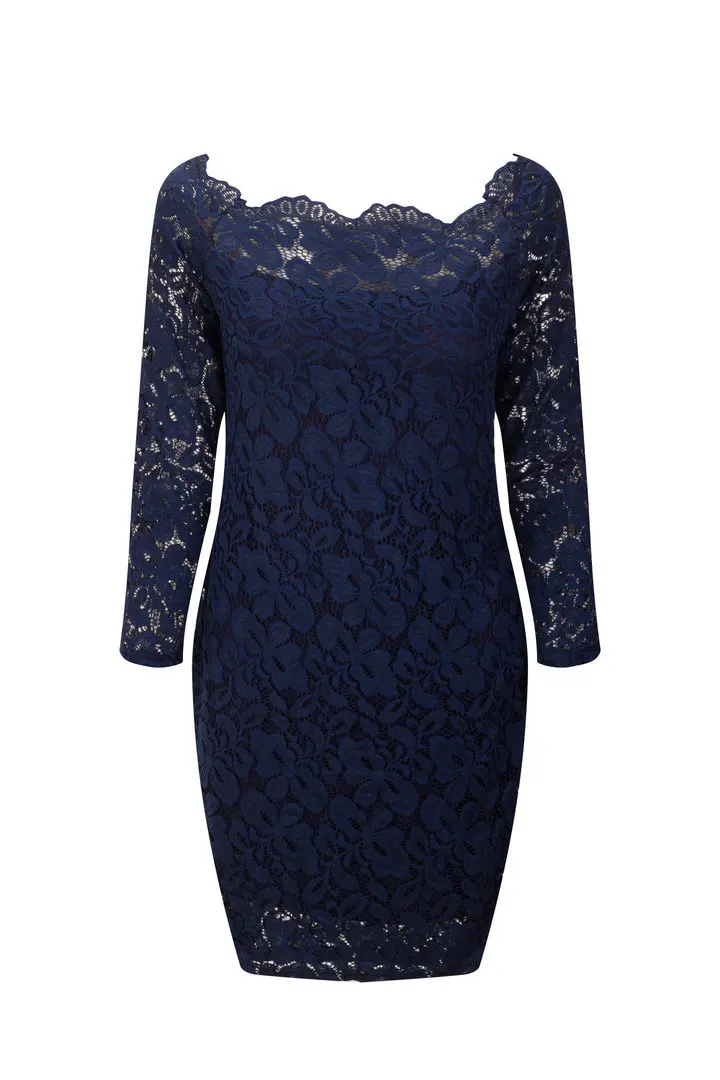 

High quality version 2019 European and American women's one-neck long-sleeved bag hip lace dress