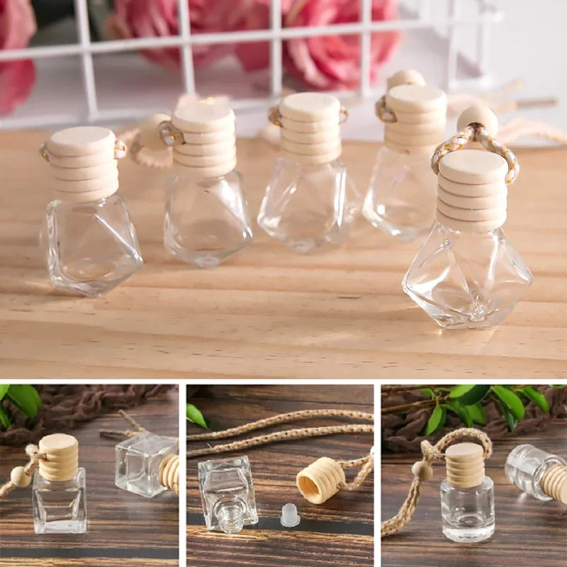 

5pcs Car Hanging Perfume Pendant Fragrance Air Freshener Empty Glass Bottle For Essential Oils Diffuser Automobiles Ornaments