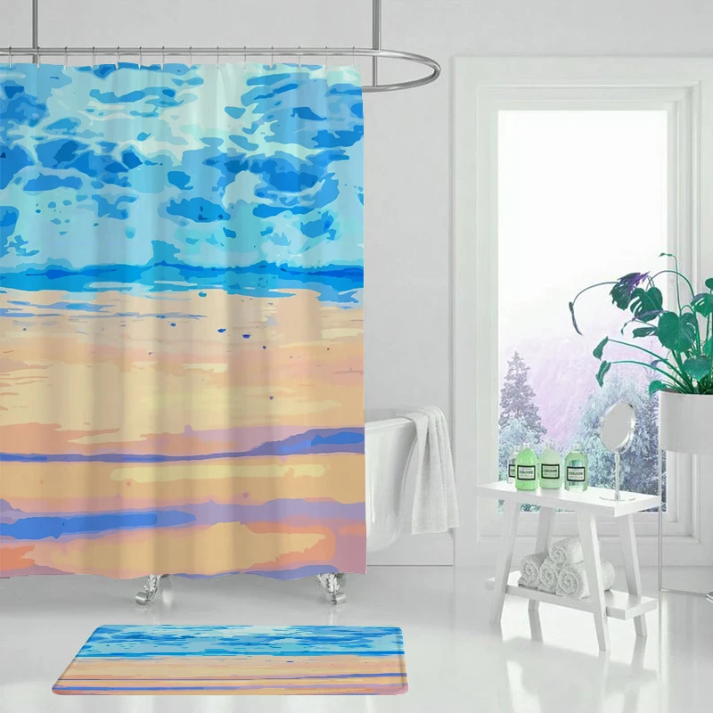 Абстрактная занавеска для душа с рисунком пейзажа водонепроницаемая ткань