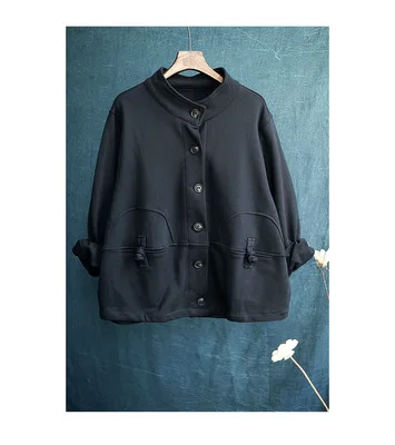 

2020 Autumn New Vintage Casual Cotton Buckle Stand Collar Loose Slimming Jacket Women's Tops Wit Female Short Coat Yalabovso