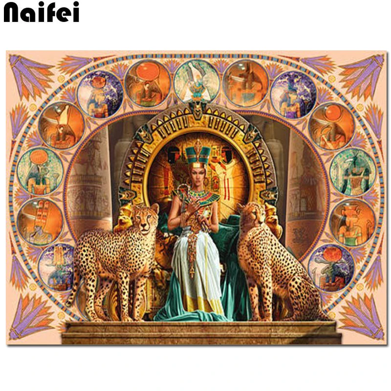 Алмазная живопись сделай сам новинка 2019 королева Египта и леопарда полная