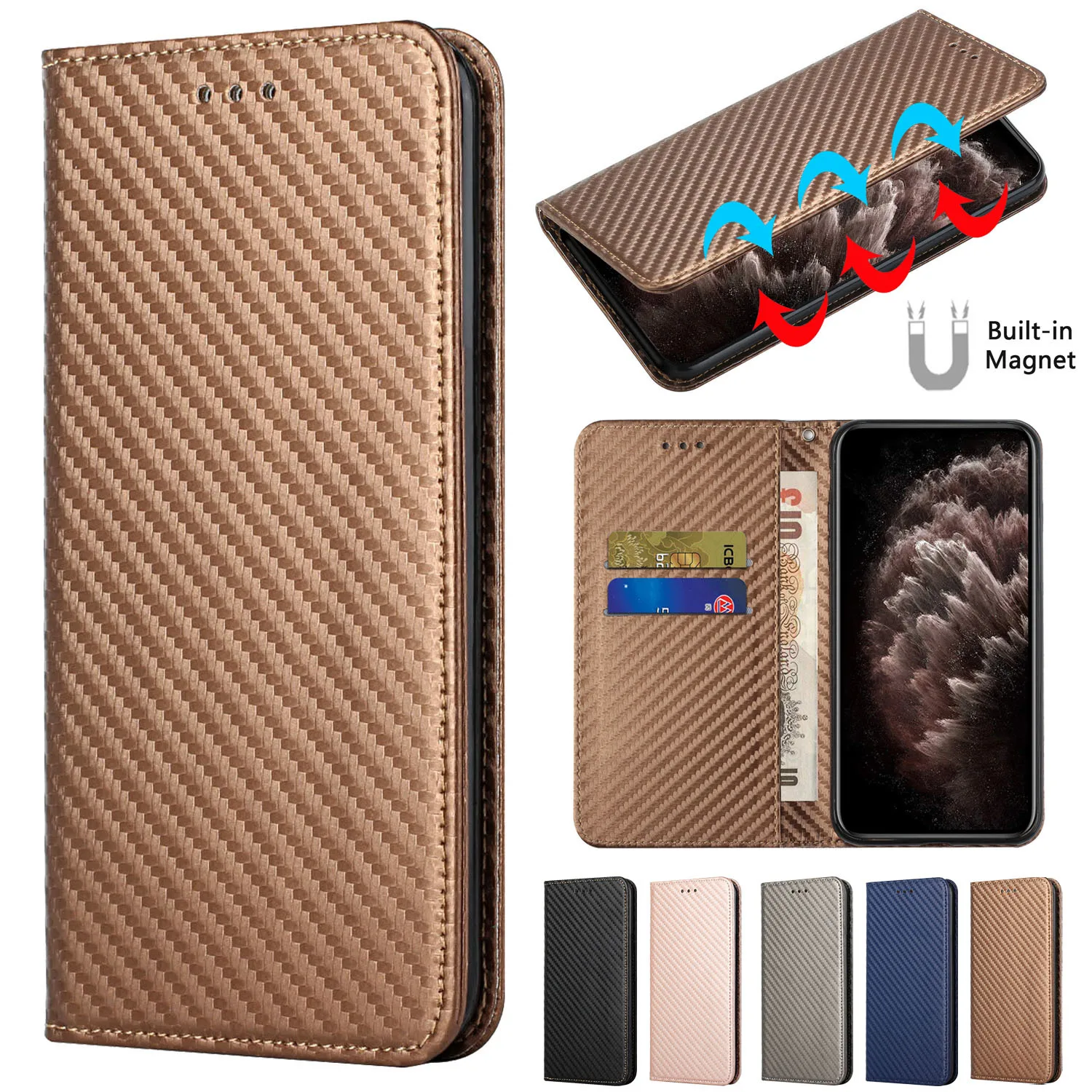 

Luxury Carbon Fiber Phone Case For Huawei P Smart Z Y5 2018 Y6 Y7 Y5P Y6P Y7P 2019 2020 2021 Y7A Cover Wallet Card Flip Leather