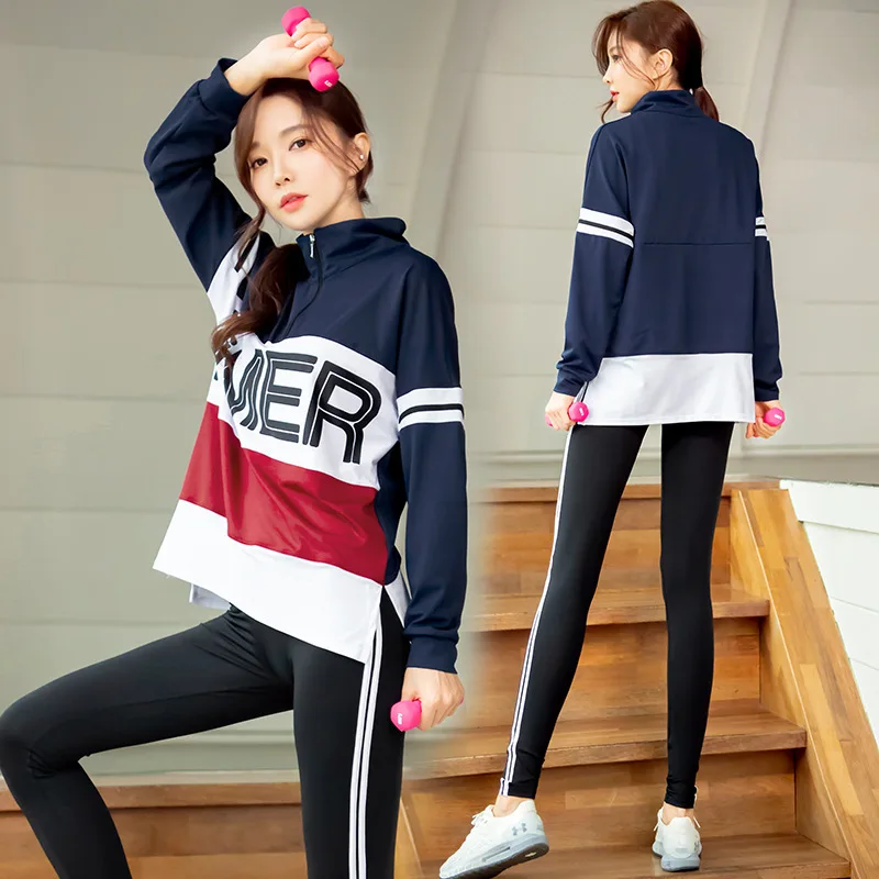 

2020 New Style Yoga Clothes Women's Loose-Fit Korean-style Long Sleeve Slimming Casual Sports Fitness Suit Set Three-piece Set M