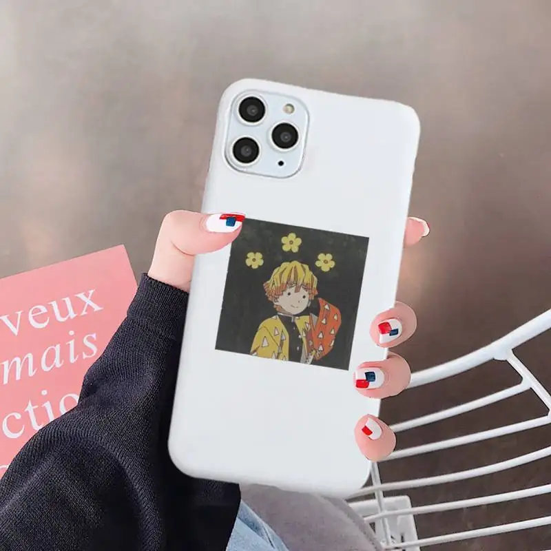 

Cute Japan Demon Slayer Phone Case White Candy Color for iPhone 6 7 8 11 12 s mini pro X XS XR MAX Plus