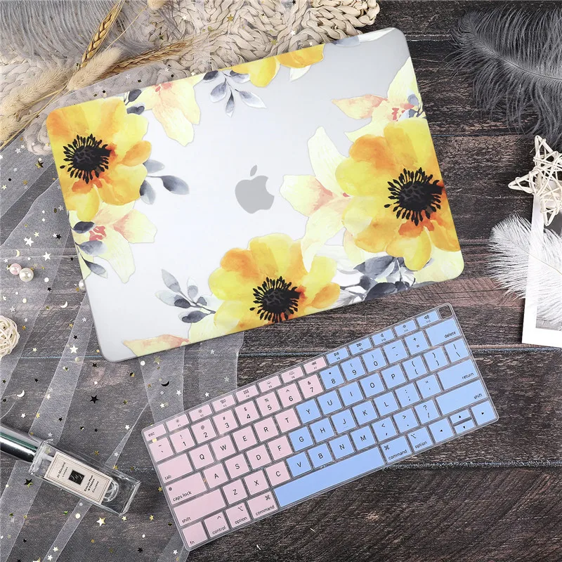 Yellow flower Мраморный чехол для Macbook Air Pro retina 11 12 13,3 Mac Book 13 15 Touch Bar/Touch ID A1932 A2159+ чехол для клавиатуры - Цвет: Yellow flower