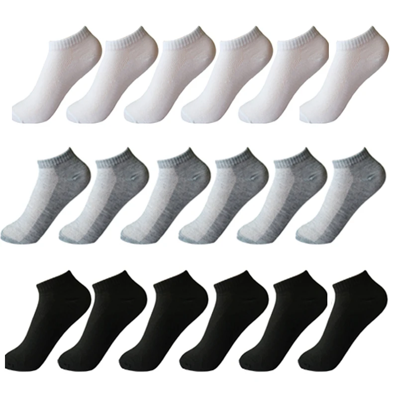 

Носки мужские/женские хлопковые однотонные, дышащие удобные, до щиколотки, спортивные, белые чёрные серые, 20 пар, лето-осень