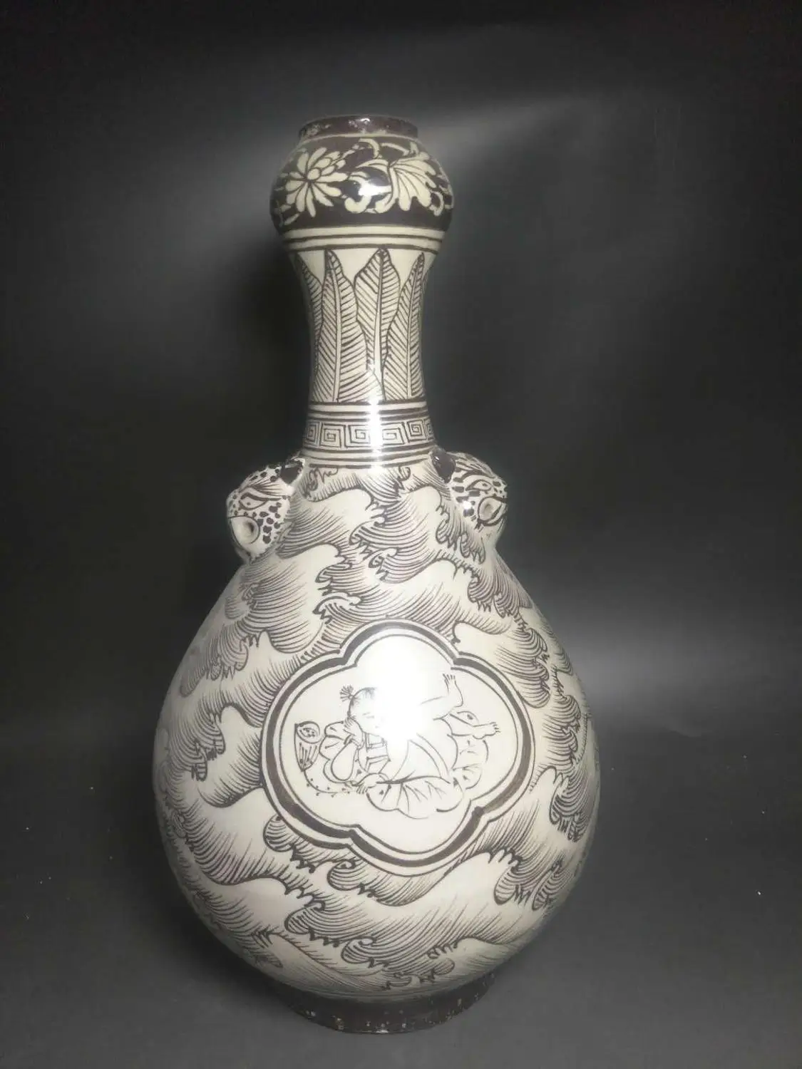 Фарфоровая ваза под старину династии SongDynasty печь Jizhou tiger bottl ручная роспись