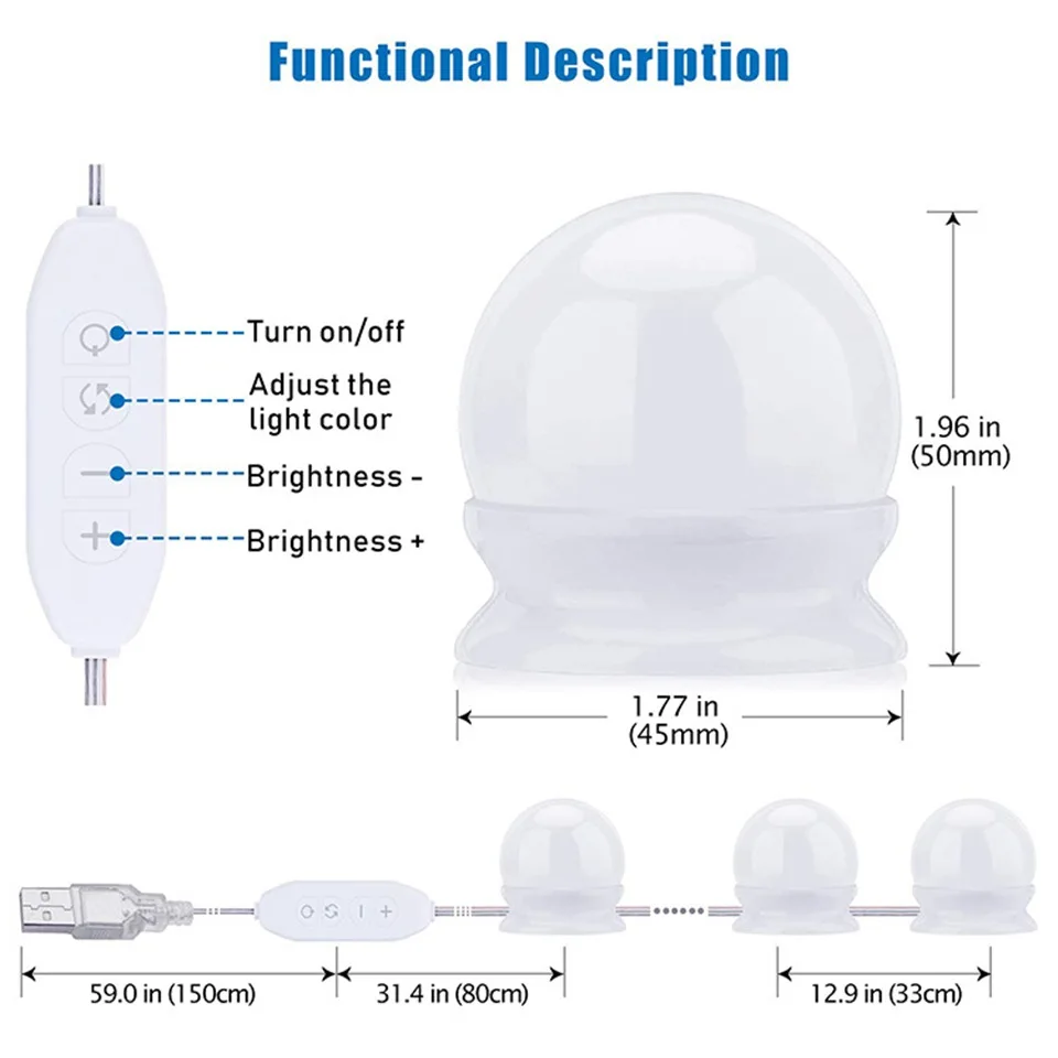 CanLing LED 12V Makeup Mirror Light Bulb Hollywood Vanity Lights Stepless Dimmable Wall Lamp 10 Bulbs Kit for Dressing Table | Освещение