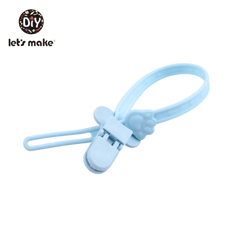 blue Let's Make/подарок для ребенка, цепочка для соски, персонализированные аксессуары, 5 шт., силиконовый зажим для когтей кошки, BPA Free, держатель для соски на цепочке - Цвет: blue