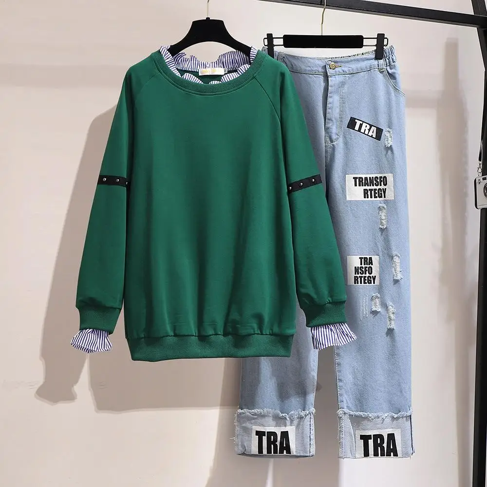 2 шт./комплект женские джинсы и топы с надписью |