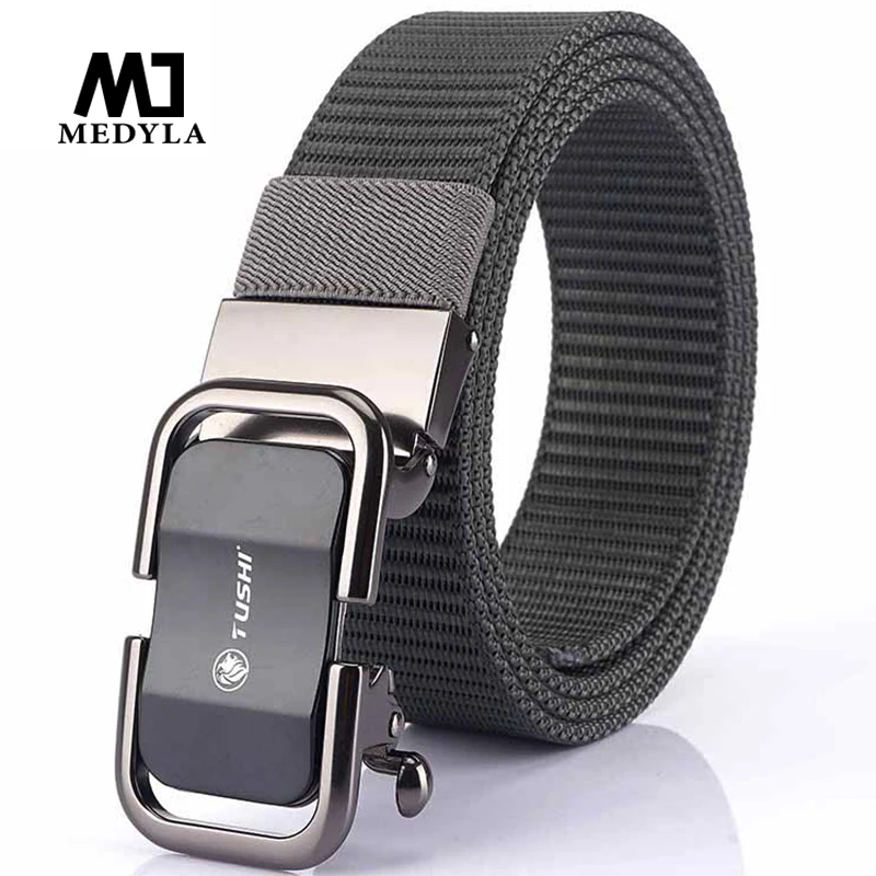 MEDYLA Men's Tactical Belt Advanced Black Automatic Buckle Military Nylon Belt Soft Nylon Outdoor Sports Army Belt MDB050