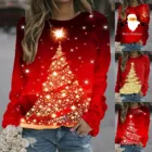 Женские свитшоты с длинным рукавом, красные свободные топы с рождественским ярким мультяшным принтом и круглым вырезом, зимняя женская одежда, свитшот