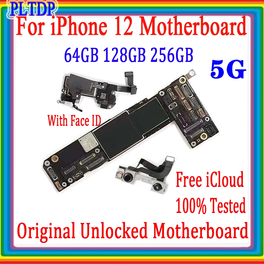 

With/No Face ID For iphone 12 Motherboard 64gb 128gb 256gb 100% Original Unlocked Free icloud Logic board Support OS update & 5G