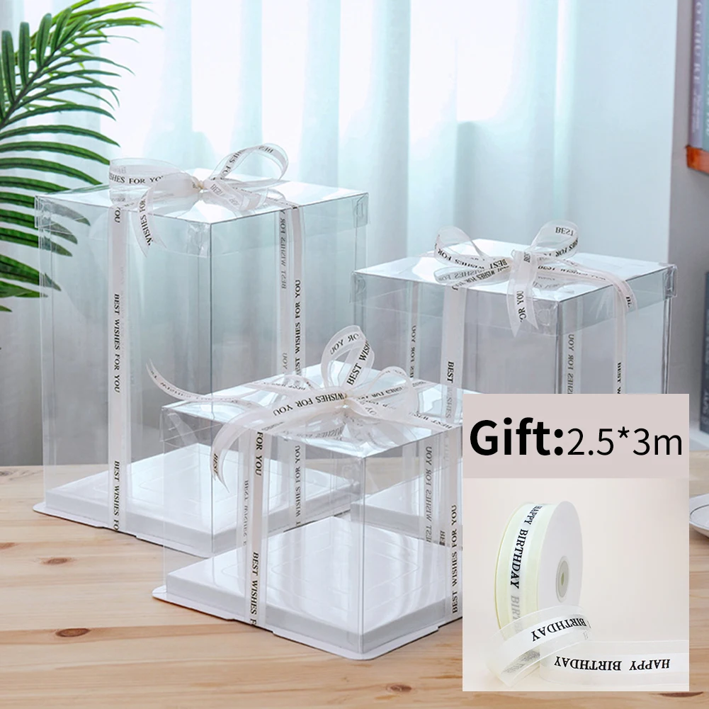 

Square cake box transparent and simple design flower packaging gift birthday holiday multi-size dustproof exhibition storage box