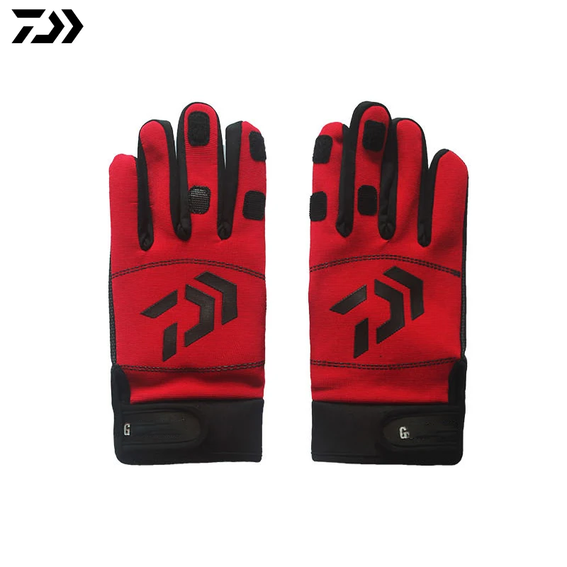 Красный Daiwa новые высококачественные перчатки для рыбалки, Нескользящие хлопковые спортивные теплые перчатки для активного отдыха, походные Нескользящие перчатки, ветрозащитные перчатки - Цвет: Красный