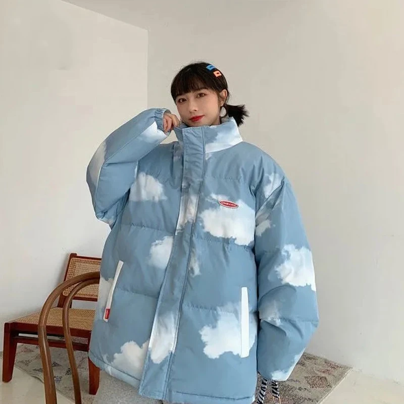 Женская зимняя пуховик JuneLove с принтом в виде облаков |