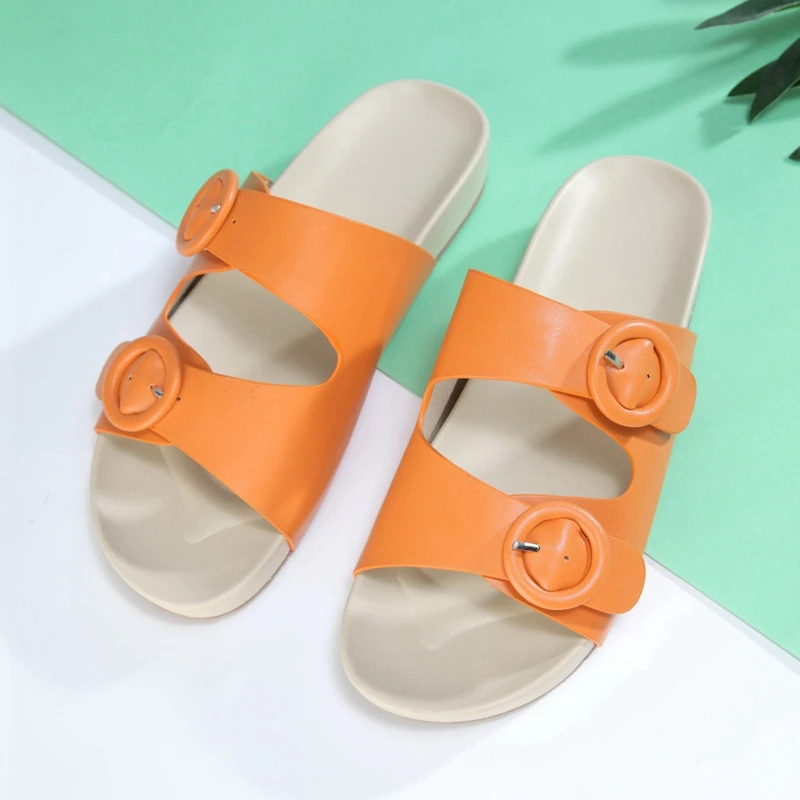 

SIMLOVEYO New 2021 Ladies Slippers Open Toe Flat Thick Bottom Non-Slip Big Size 36-42 Soft Comfortable Outdoor Summer B2255