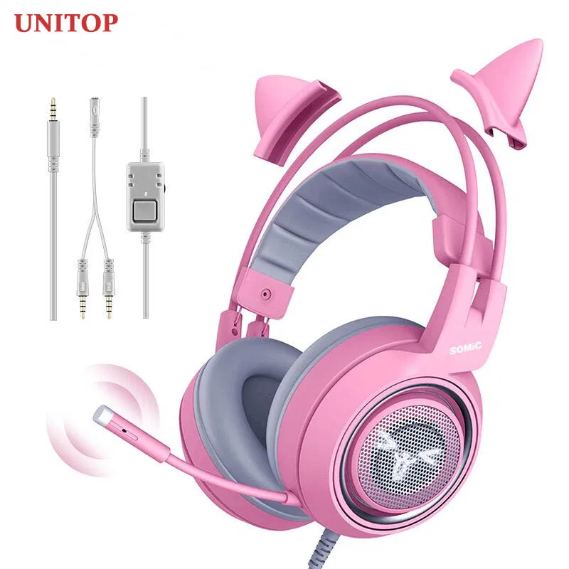 UNITOP Somic G951S Pink Gaming Headphones 3.5mm Wired PC Stereo Headset Music Earphones For Popsocket PS4 Xbox One computer