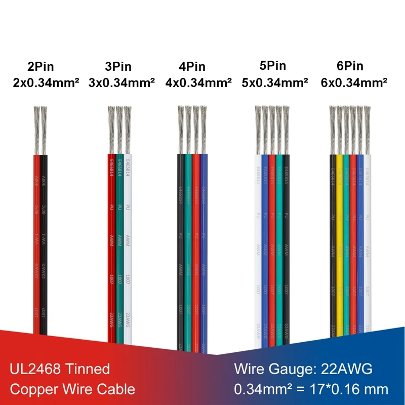 2 контактный провод 22AWG Электрический кабель UL2468 Луженая Медный 3/4/5/6pin