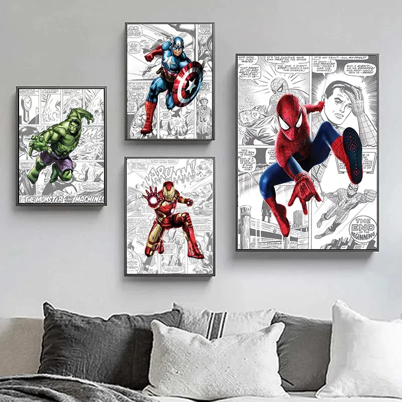 

Marvel Avengers Comics Poster Anime Captain America Spiderman Canvas Painting Prints Wall Art Picture for Living Room Home Decor