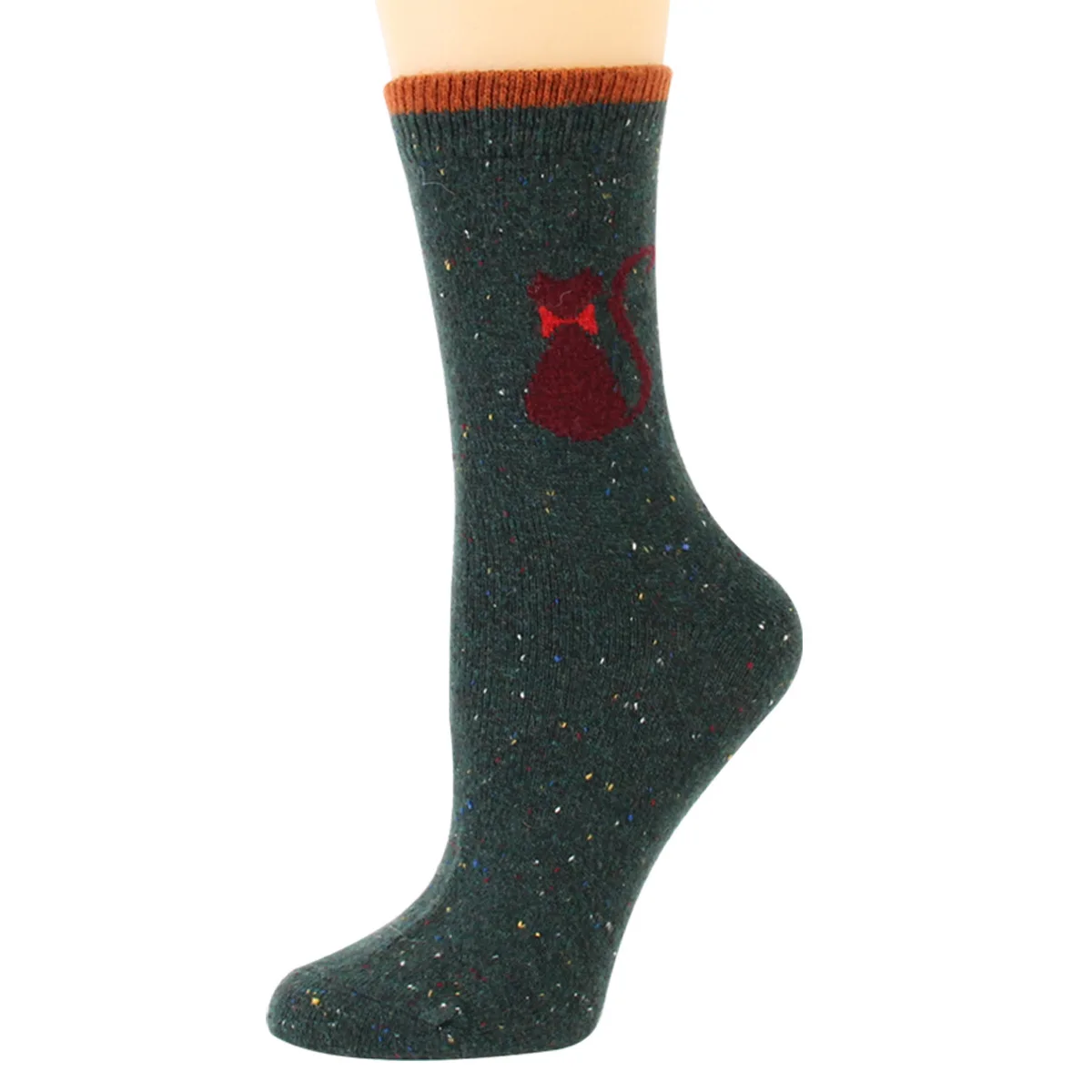 12 Pairs Women Wool Socks Animal Cat Pattern Winter Crew Socks Soft Thick Warm Casual Wool Socks Mid Calf