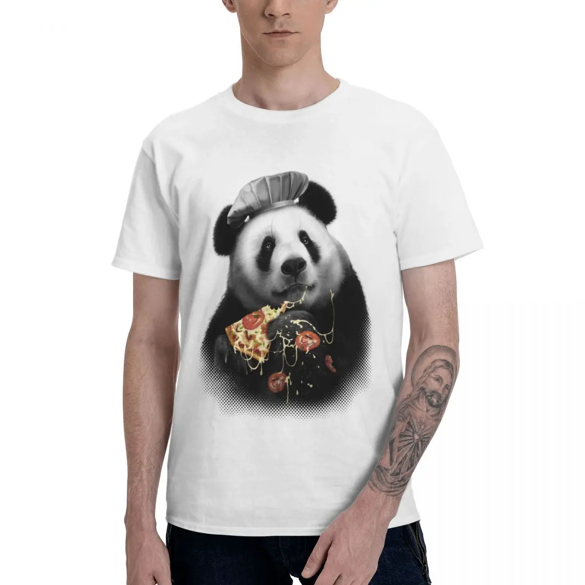 

Leisure Man T Shirt PANDA LOVES PIZZA Slim Top Design Classic Round Neck Vintage T Shirt