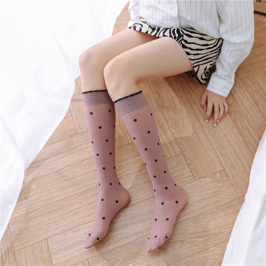 

Velvet thin round polka dot socks sweet ladies high-tube stockings student knee-length socks thigh highs thigh high socks