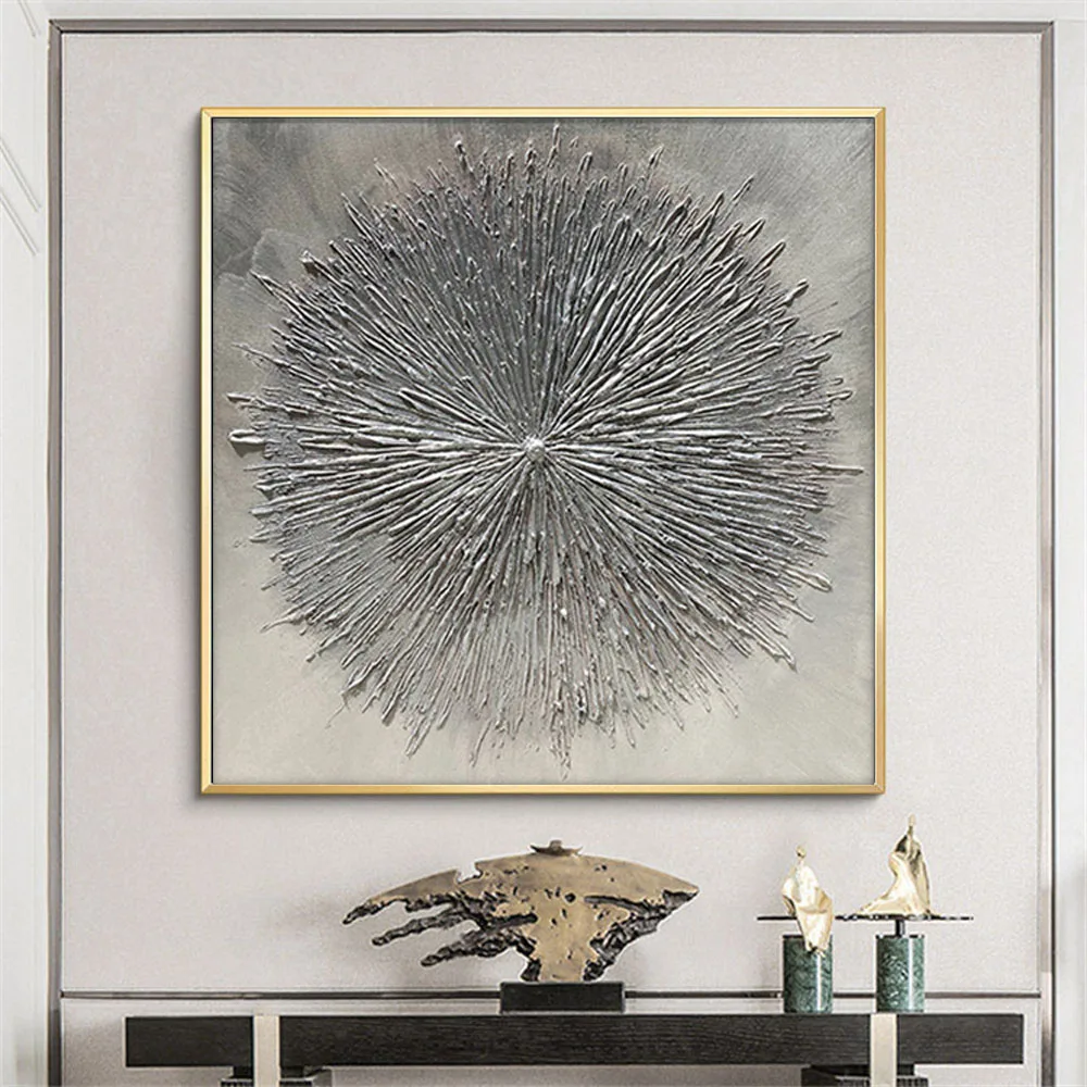 

Hot Selling Home Wall Flower Canvas Art Handmade Abstract Oil Painting Canvas Wall Art Modern Home Decor Paintings Art Silve