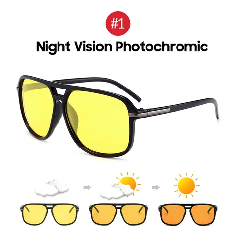 Солнцезащитные очки VIVIBEE мужские фотохромные, большие поляризационные очки с переходом цветов, ночное видение, желтые, 2024
