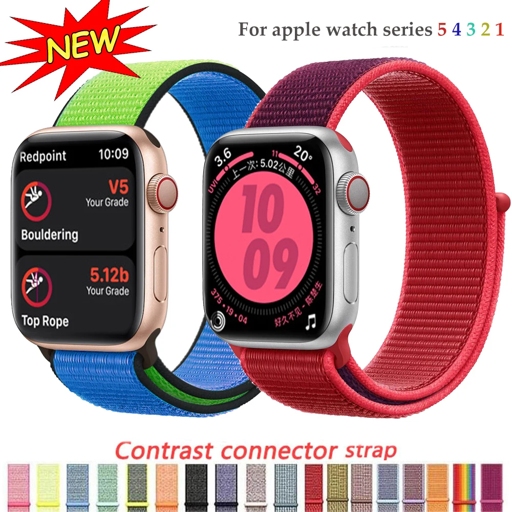 Нейлоновый ремешок для apple watch группа 4/5 44 мм/40 мм, correa apple watch 3 42 мм/38 мм iwatch серии 5/4/3/2 разноцветный коннектор ремешок для часов