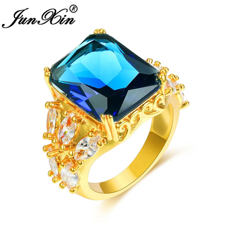 Винтажное прямоугольное кольцо с королевским синим камнем желтое золото