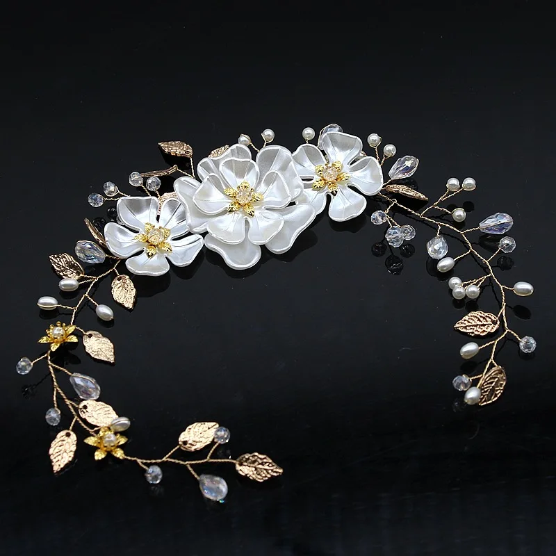 Элегантный свадебный обруч с жемчугом и белым цветком для волос подарок 2019 |