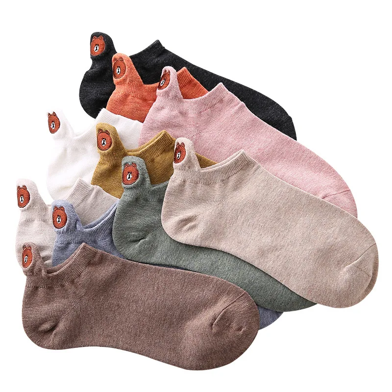 Симпатичные женские хлопковые носки с вышивкой в виде медведя|Носки-следки| |