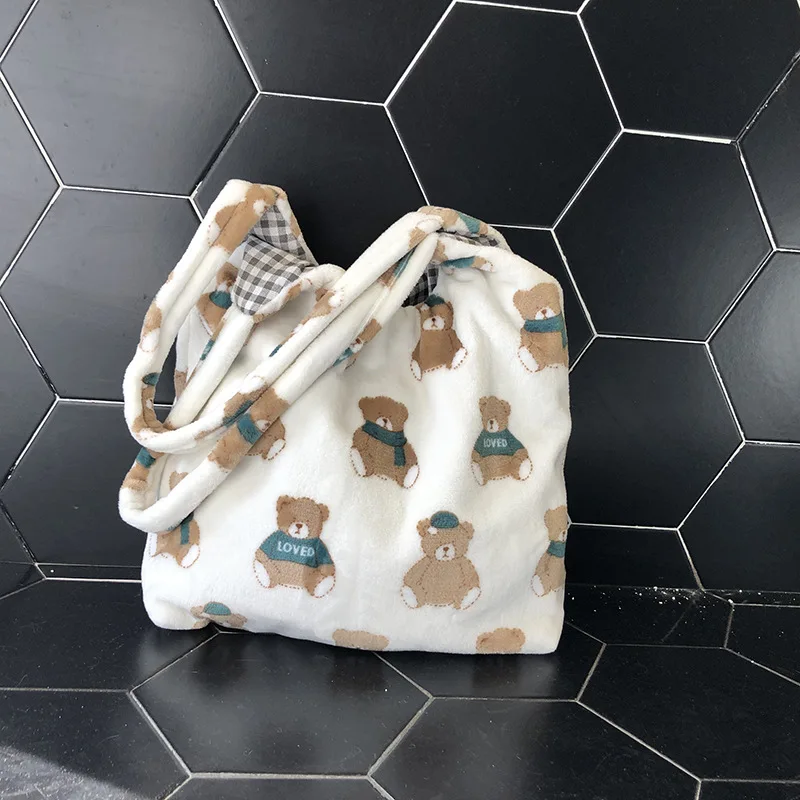 

Youda Winter Furry Women Handbags Cute Bear High Capacity Ladies Fashion Shoulder Bags Soft Plush Female Girl Travel Casual Tote