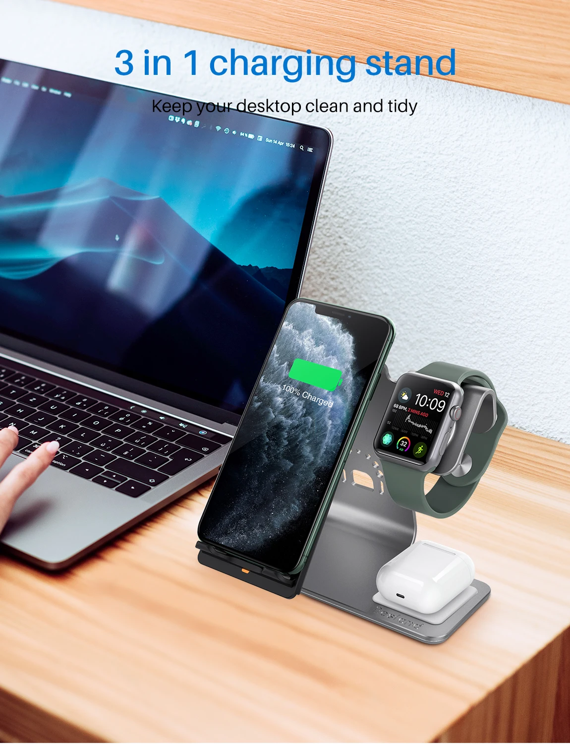 Bestand3 в 1 Алюминиевая Подставка для Apple iPhone X/8/XS/XR зарядная станция для Airpods watch Qi быстрая Беспроводная зарядная док-станция airpod