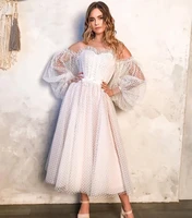 wedding dress off shoulder a line 2021 long puff sleeve ankle length for women lady robe de mariee charming bridal gowns elegant
