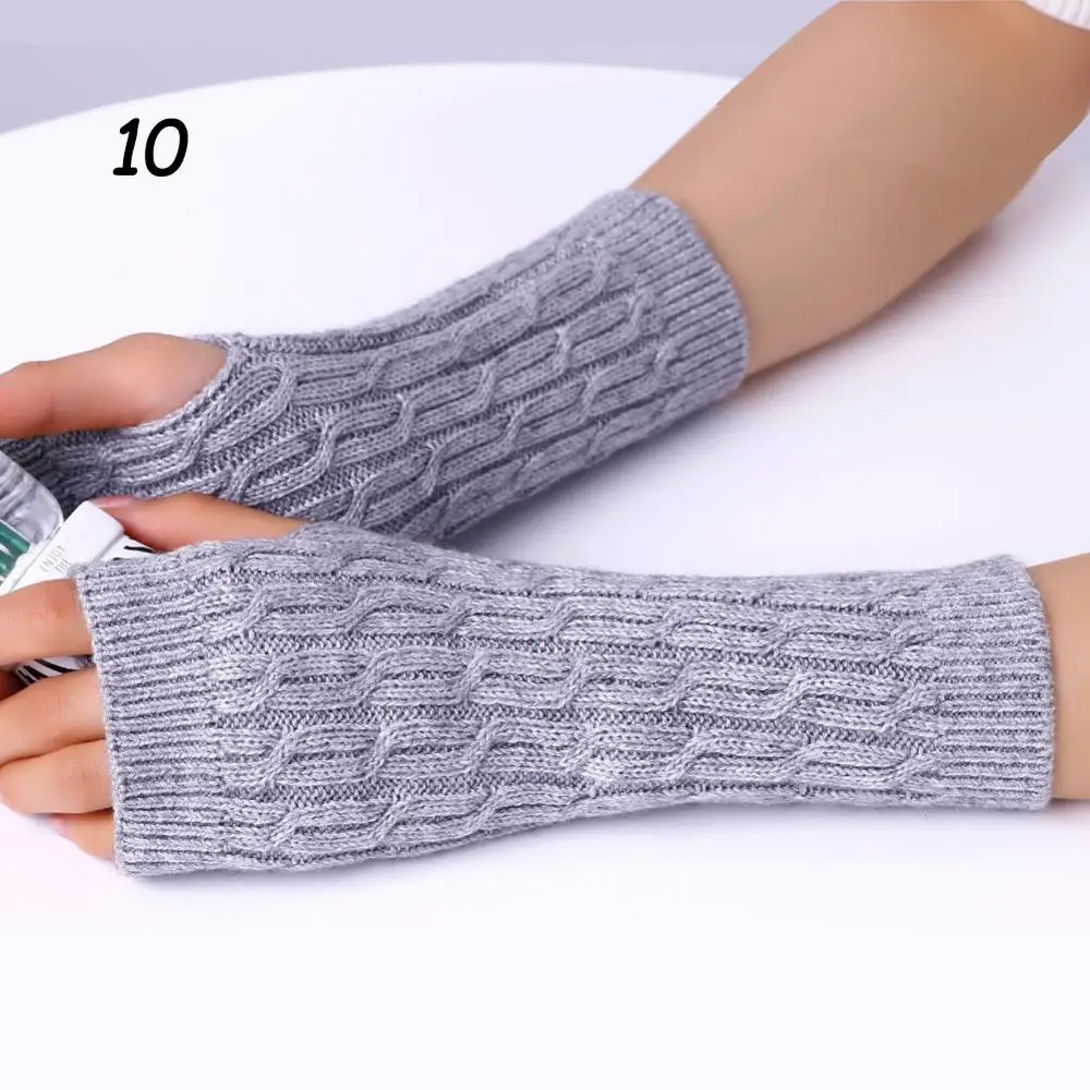 10 Light Gray Sparsil, женские кашемировые перчатки, без пальцев, зимние, вязаные, вязаные, варежки, половина пальцев, на запястье, рукав 22 см, женские, эластичные, теплые перчатки - Цвет: 10 Light Gray