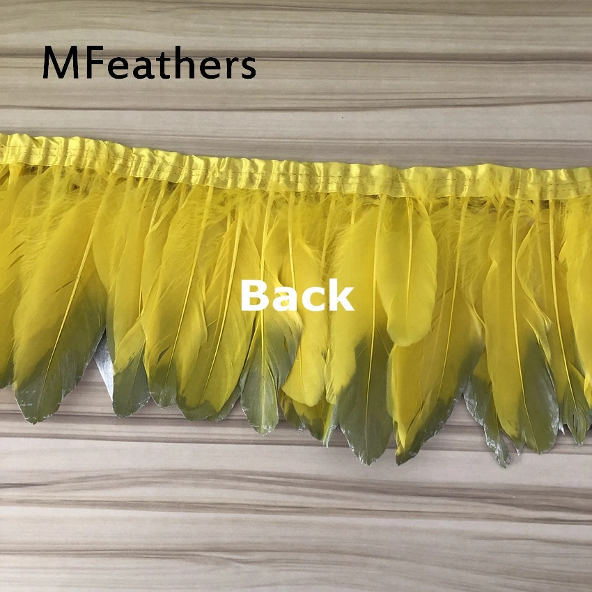 Отделка серебряными гусиными перьями 2 ярда желтая окрашенная гуси перо ленты/15-20