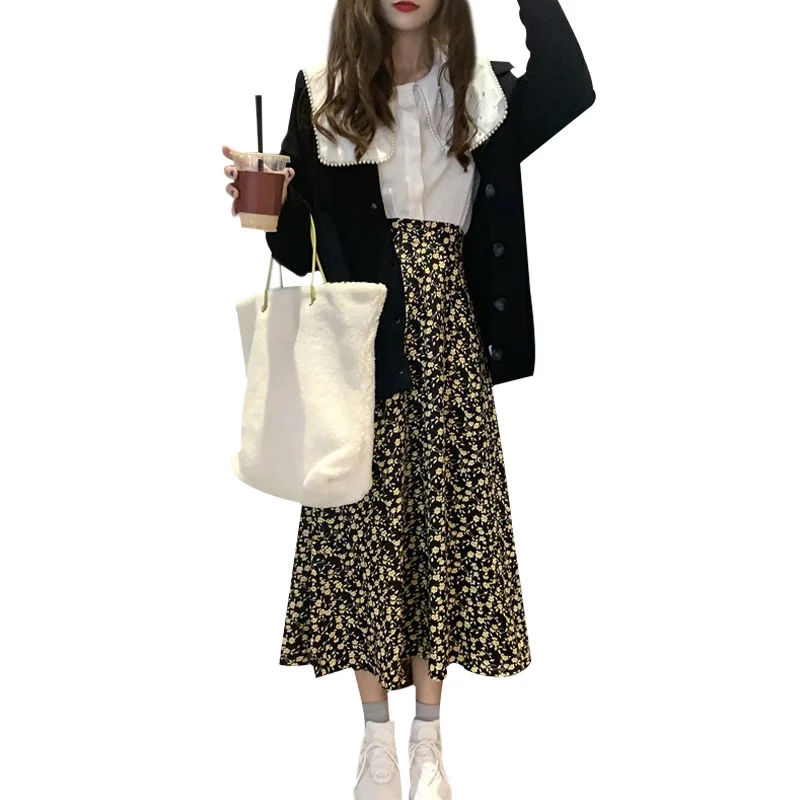 Женская шифоновая юбка с разбитыми цветами Осенняя в стиле Хань веера тонкая