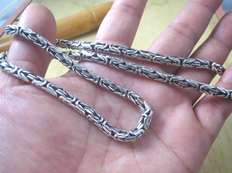 S925 Серебряное ожерелье для мужчин и женщин, тайский серебряный браслет для мужчин и женщин, модный 4,5 мм мужской серебряный браслет