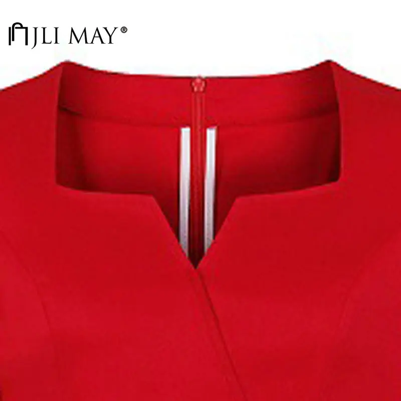

JLI MAY Women Midi Dresses Cotton Solid Short Sleeve Sashes Empire A-Line Slim Elegant Office Lady Draped Dress Plus size