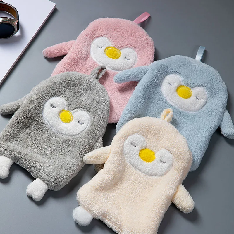

Cute Penguin Coral Velvet Hanging Hand Towel Japanese Cartoon Kitchen Absorbent Hand Towel Quick-Drying Towel