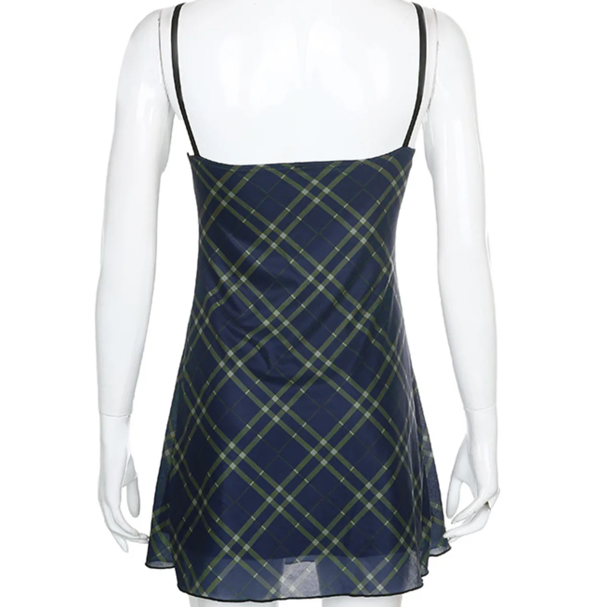 

BacklakeGirls 2021 Plaid Spaghetti Strap Dress Women Summer Fashion Sexy V Neck Sleeveless Chiffon Mini Party Dress Women